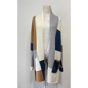 CATO Colorblock Open Front Cardigan sz L cozy boho chic casual versatile